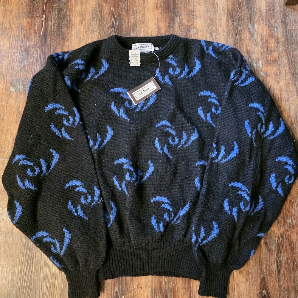 Vintage Le Mode Knit Sweater Women's XL 80'S 90'S Abstract Floral Retro NEW